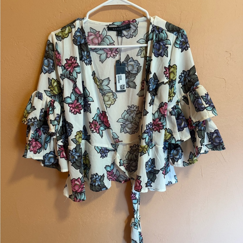Rampage Floral Print Wrap Top